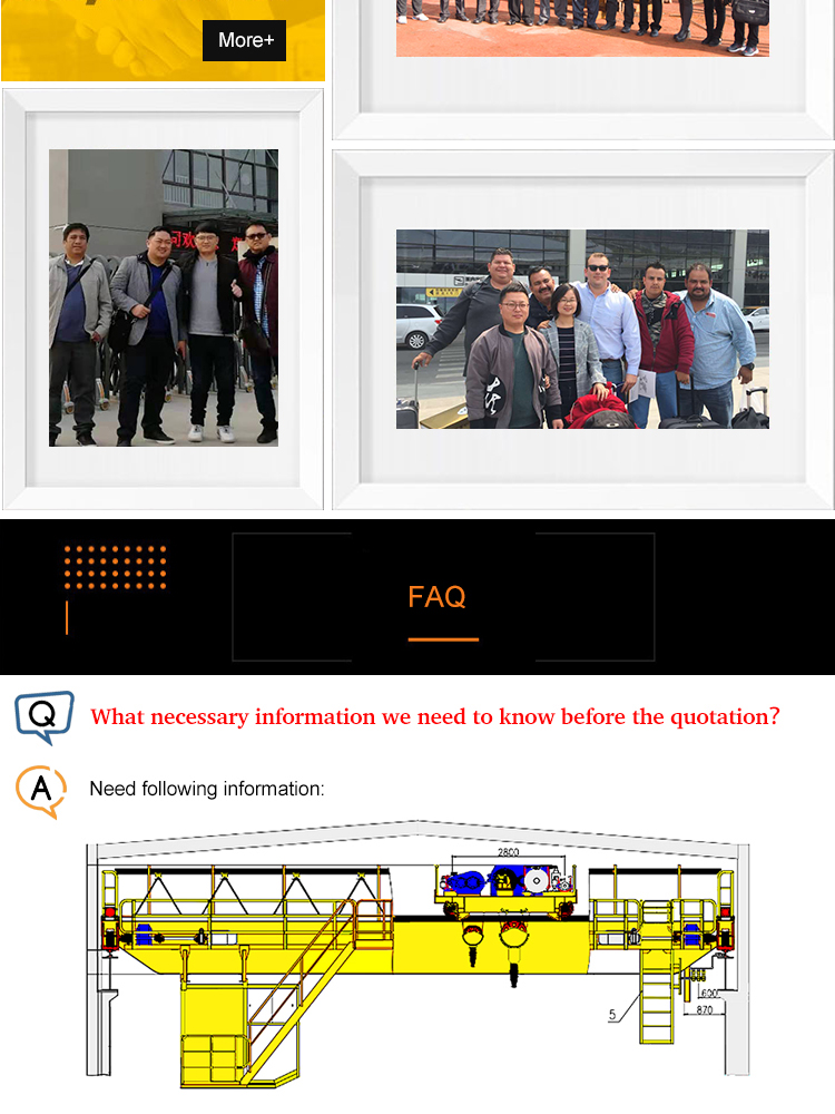 Customized travel 20 ton double girder overhead bridge crane price 